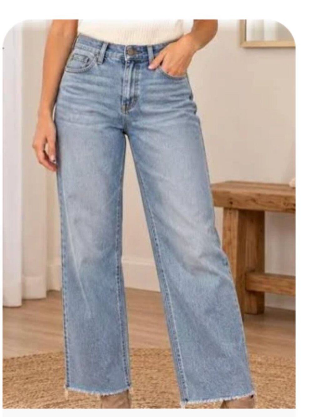 JUDY BLUE Straight Fit Light Wash Raw Hem Denim Jeans size 13/31